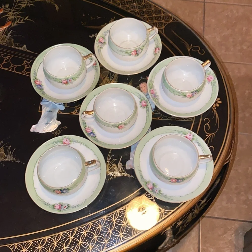 Vintage Nippon Japan Floral Tea Cups and Saucers set of 6